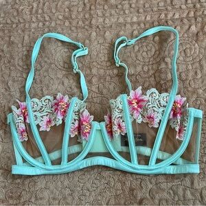 Honey Birdette Amelie Bra Floral Mint Size 34 DD